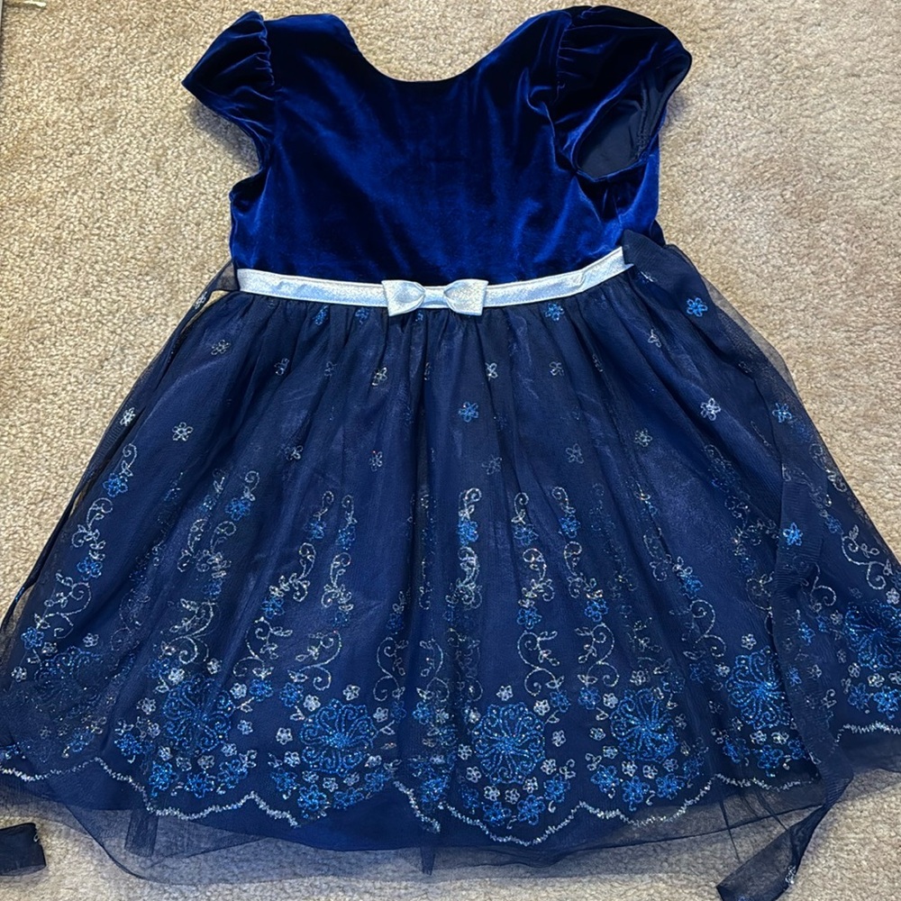 Girls Velvet Top Blue Sparkle Dress